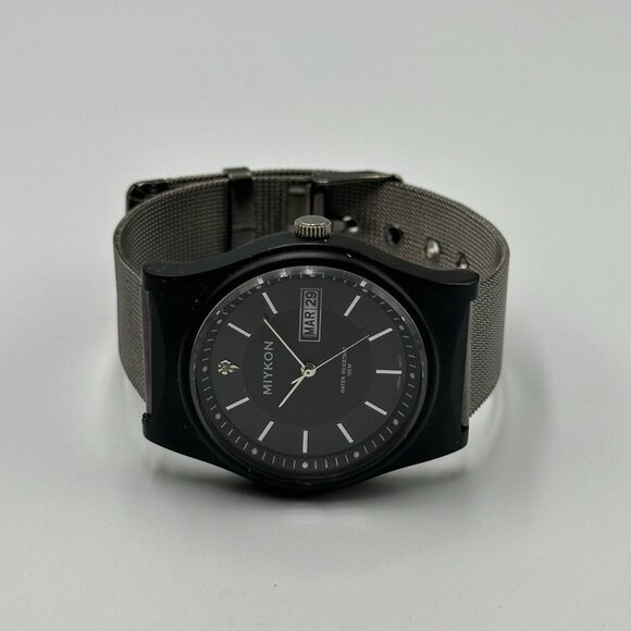Miykon Watch Men Black Day Date Dial 38MM Mesh Buckle Band New Battery 9 Inch - Picture 6 of 13